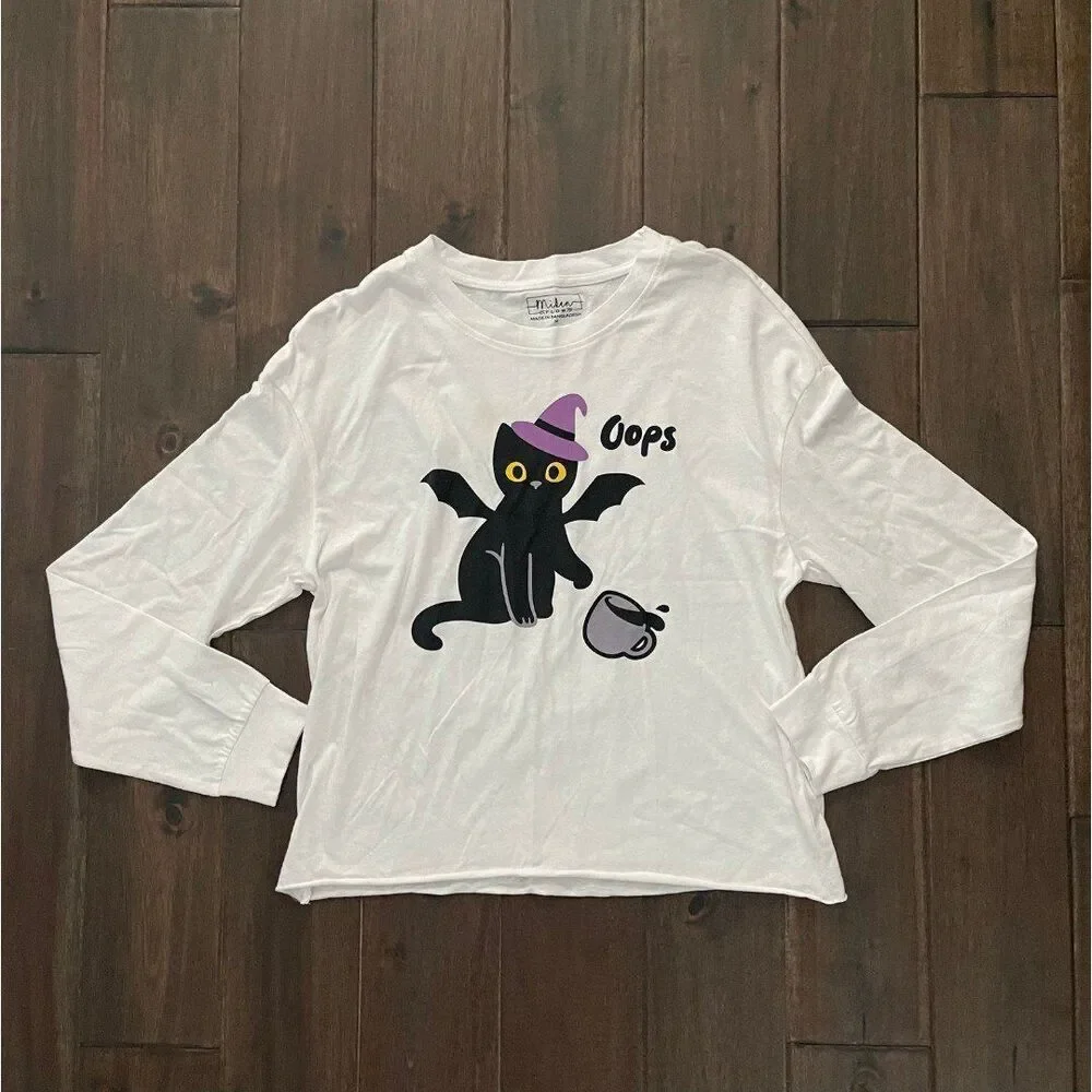 Miken Flow Black Cat Witch Halloween Long Sleeve Tee M NWOT